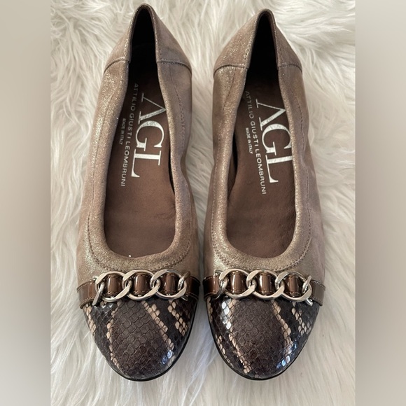 Agl Attilio Giusti Leombruni Cap Toe Chain Ballet Flats Snakeskin Size 6.5 - Picture 3 of 8